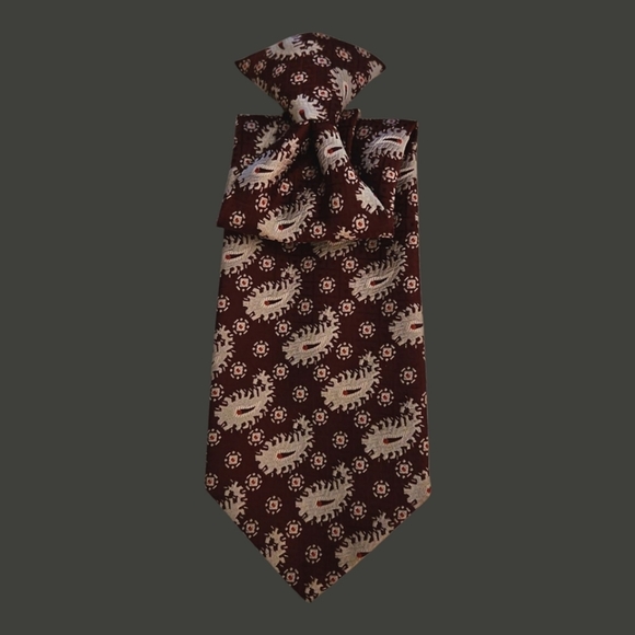 Vintage TITCHE'S Man Shop Dallas Maroon Paisley Men's Clip-on Tie - Picture 1 of 8